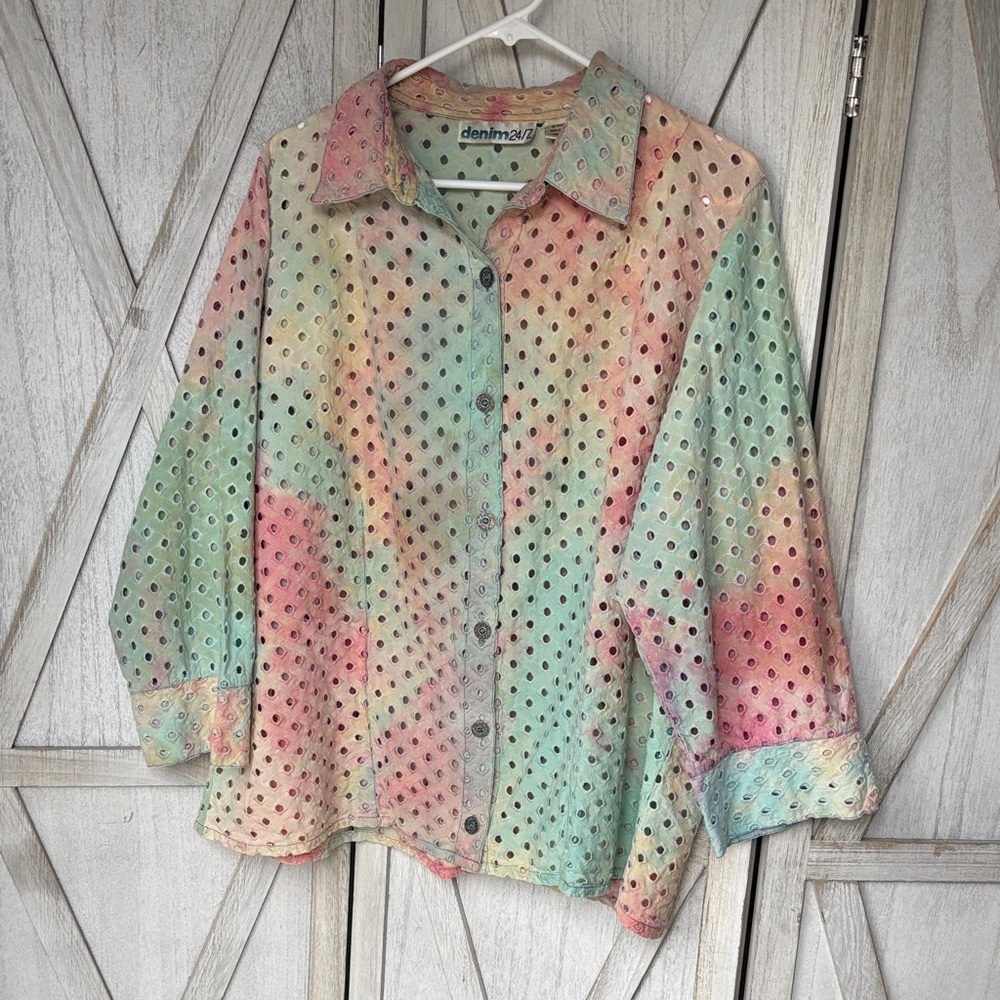Denim&Co Pastel Eyelet Blouse